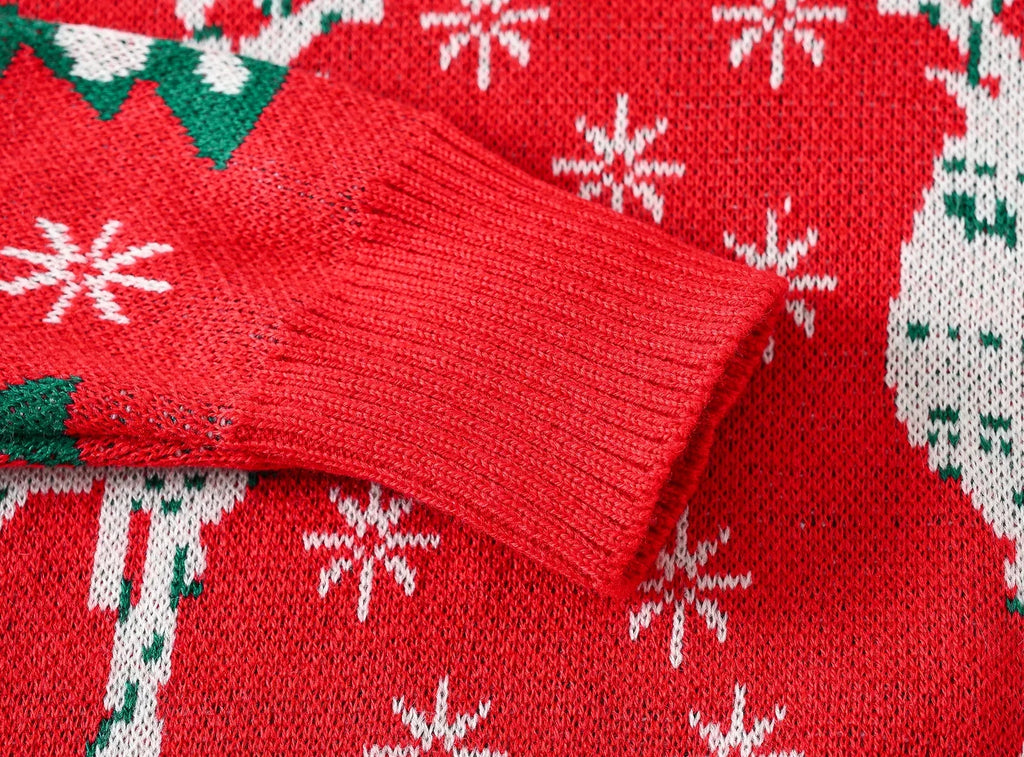 Festive Christmas Kids Sweater - Adorable Elk Print Crew Neck Knitwear