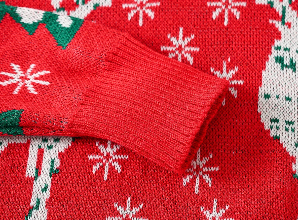 Festive Christmas Kids Sweater - Adorable Elk Print Crew Neck Knitwear