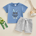 Easter Bunny Print Short Sleeve T-Shirt and Elastic Shorts