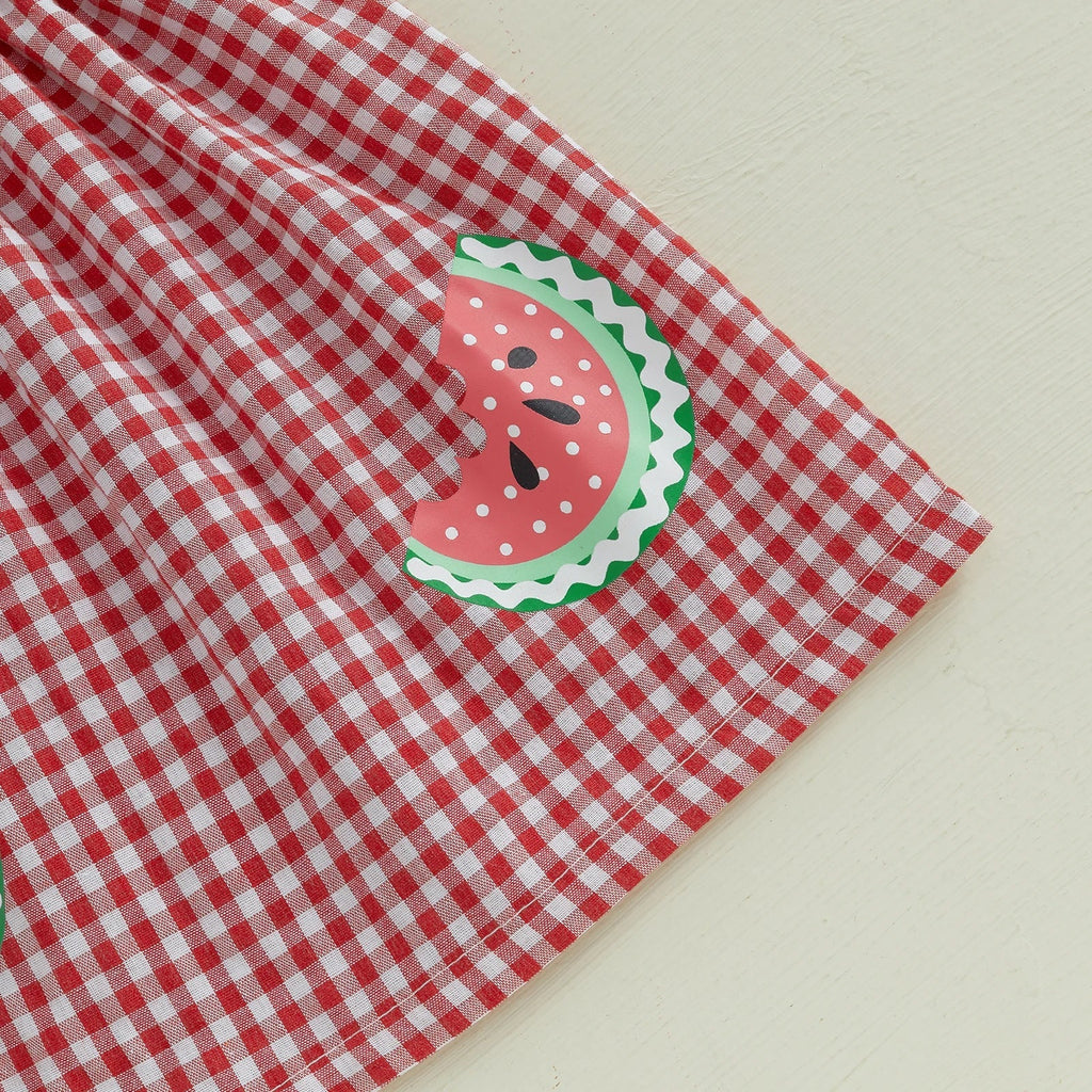 Girl Slip Dress Sweet Bows Watermelon Print Plaid Infant Sundress