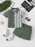 fashionable and casual solid color short sleeved shirt and shorts