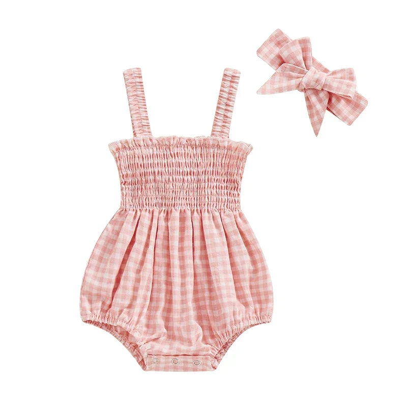 Girl Summer Fashion Bodysuit Sleeveless Plaid Solid Floral Printed Jumpsuit