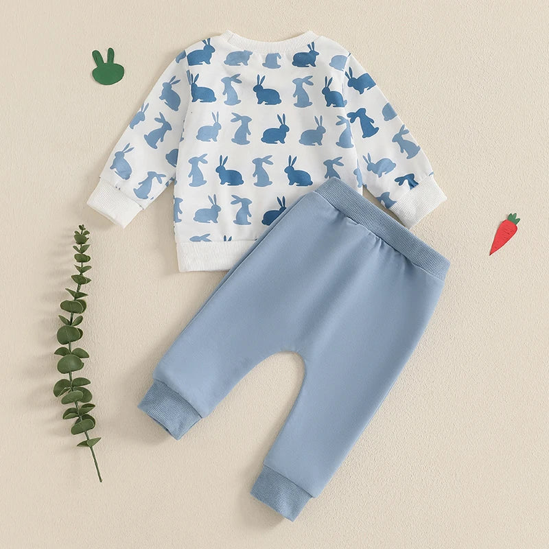 Easter Outfit, Long Sleeve Crew Neck Letters Print Sweatshirt with Elastic Waist Sweatpants