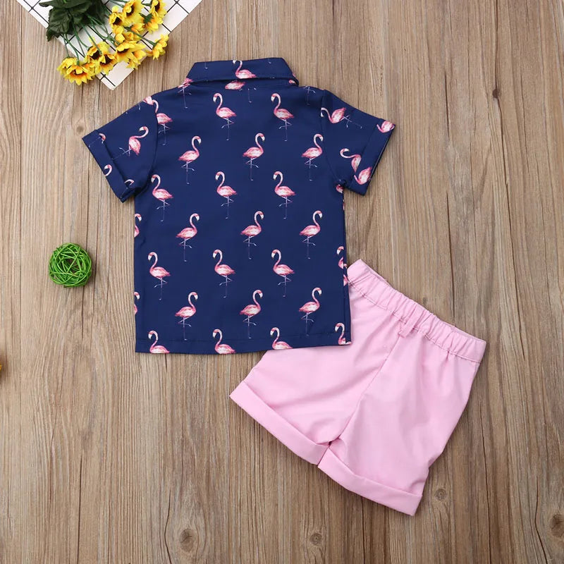 Gentleman Flamingo Short Sleeve Shirt+Shorts