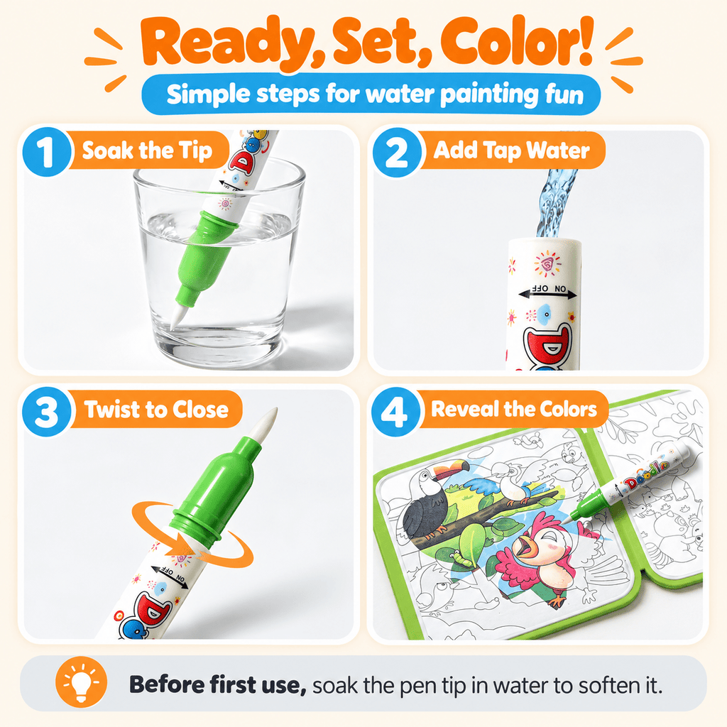 Montessori Magic Water Coloring Books (4-Pack)