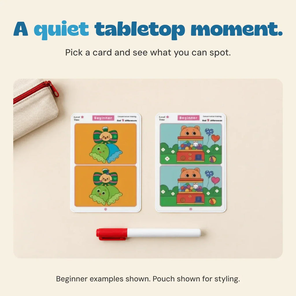 TibaToes™ Find the Difference Cards: Reusable Concentration Training Game for Toddlers & Kids (3 Levels)