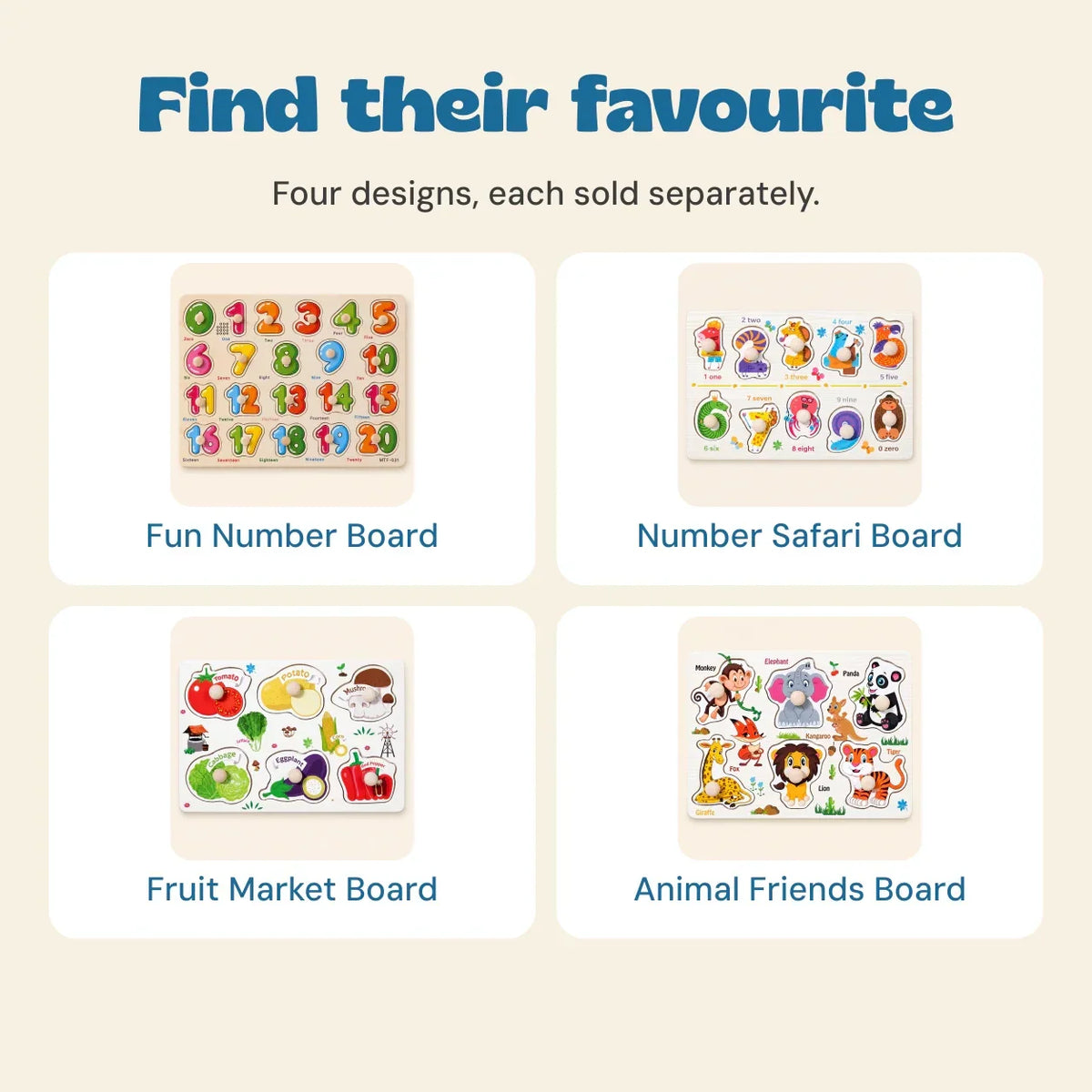 TibaToes™ Wooden Match & Learn Puzzle Board